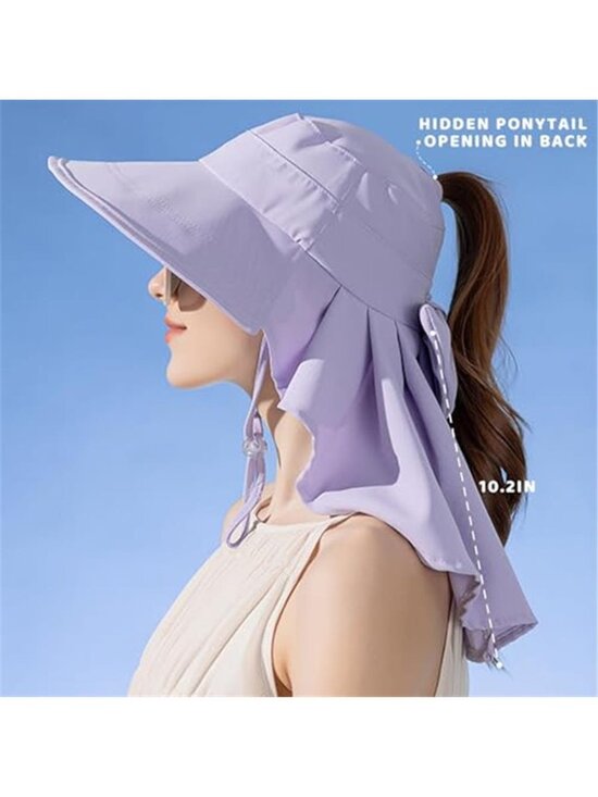 Women\'s Sun Hat UPF 50+ Wide Brim Hat with Bowknot Neck Flap Ponytail main image 5